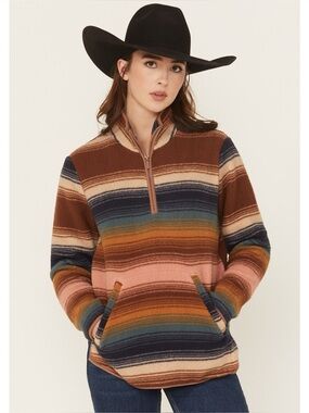 Wrangler Retro Sherpa Quarter Zip Pullover Fleece Multicolored Sunset Medium
